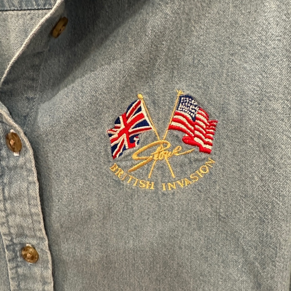Three Rivers Denim Shirt Medium British Invasion Embroidered Cotton - Picture 2 of 5